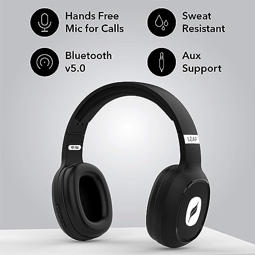 Leaf Bass Wireless Bluetooth Over Ear Headphones with Mic and 10 Hours Battery Life, Over Ear Headphones with Super Soft Cushions and Deep Bass (Carbon Black) Leaf Bass Wireless Bluetooth Over Ear Headphones with Mic and 10 Hours Battery Life, Over Ear Headphones with Super Soft Cushions and Deep Bass (Carbon Black)